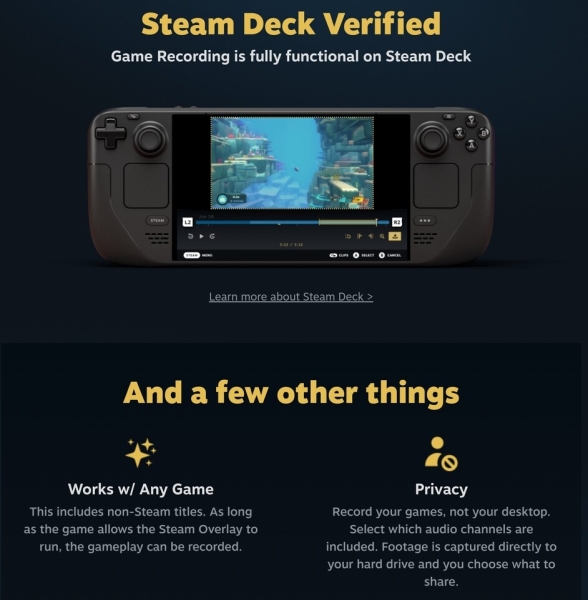 Steam запустив запис ігрових відео — оптимізація для NVIDIA, AMD та Deck, багато режимів